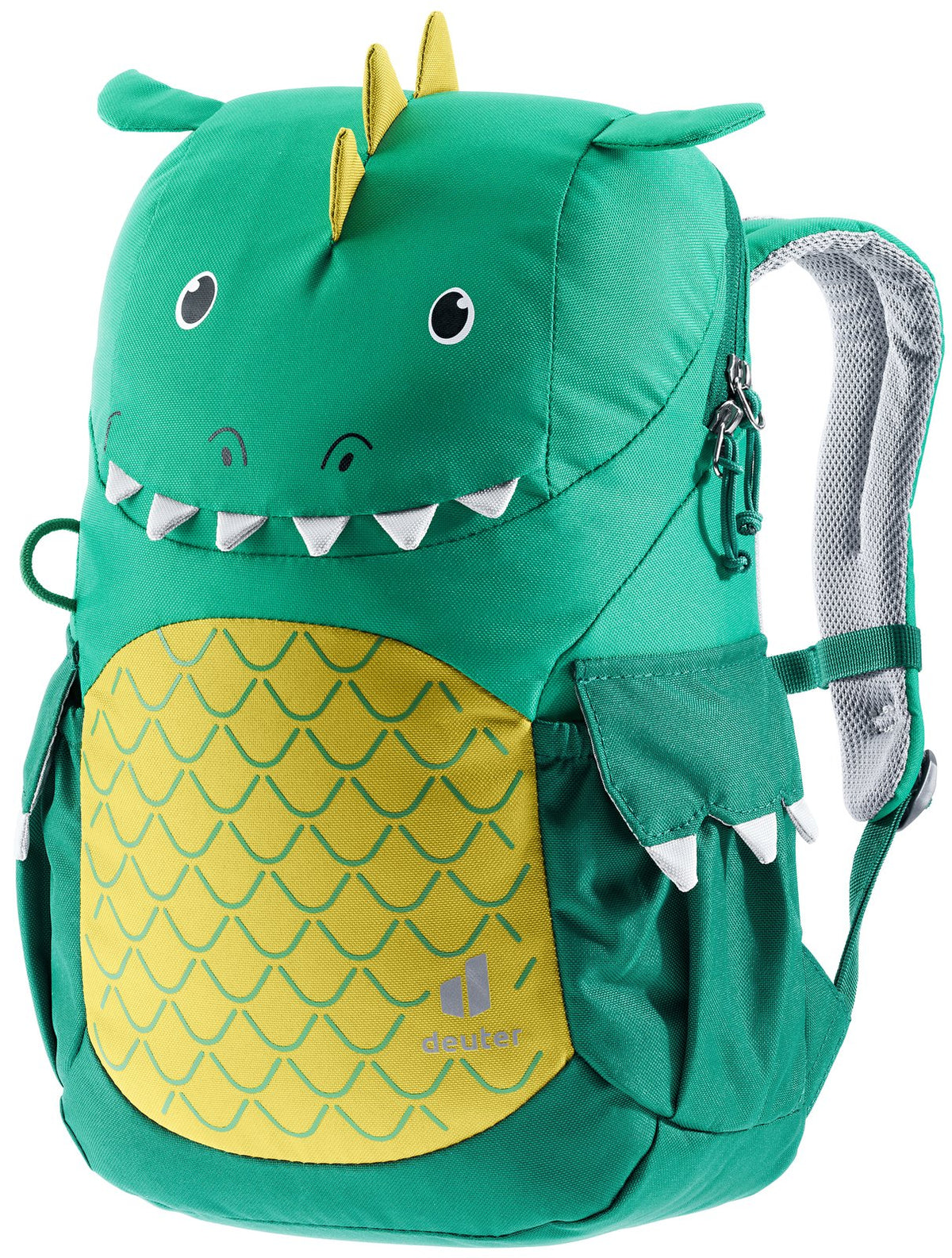 Deuter Kikki kids' backpack in Fern Alpinegreen, a green dragon with yellow scales, front view