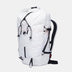 White Mammut Eiger Nordwand 28 Women backpack, front three-quarter view, roll-top closed with black cord lacing