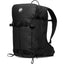 Mammut Nirvana 28 ski backpack in black, front three-quarter view with ski straps and hip belt