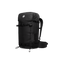 Mammut Nirvana 35 ski backpack in black on a black background, front three-quarter view
