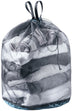 Deuter Mesh Sack 10 in Atlantic Black filled with folded clothes, drawcord closed