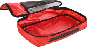 Deuter Mesh Zip Pack 3 in Cherry opened fully on its zip-around closure, empty