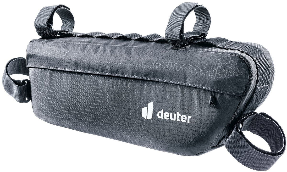 Deuter Mondego FB 4 black frame bag with its four hook-and-loop mounting straps