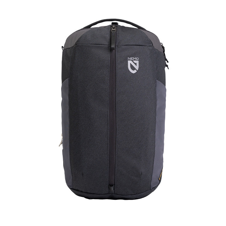 Larger Nemo Vantage travel pack in Black, front zip and grey side panels