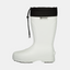 White Fubuki Niseko 3.0 boot from the side, black collar with drawcord and toggle