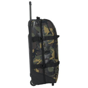 OGIO Trucker in Woody camo, side profile with telescopic handle extended
