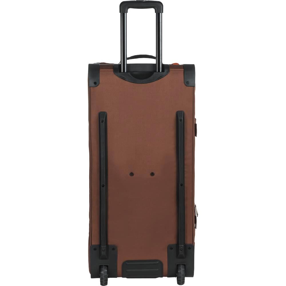 Back of the OGIO Trucker in Stay Classy showing the handle housing, rails and twin wheels