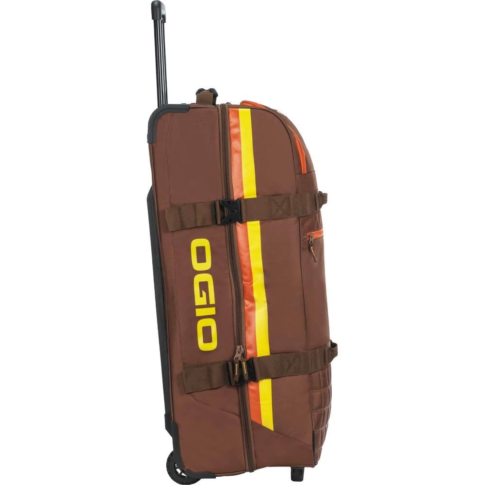 OGIO Trucker in Stay Classy, side profile with telescopic handle extended and wheel