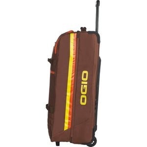 OGIO Trucker Gear Bag in Stay Classy, side view with yellow and orange stripe and OGIO logo
