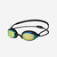 Orca Killa Hydro Mirror Black goggles with gold mirrored lenses, three-quarter view on grey