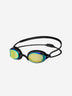 Orca Killa Hydro Mirror Black goggles with gold mirrored lenses, three-quarter view on grey