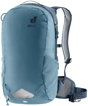 Deuter Race 12 in Atlantic Ink, blue-grey bike backpack, front three-quarter view