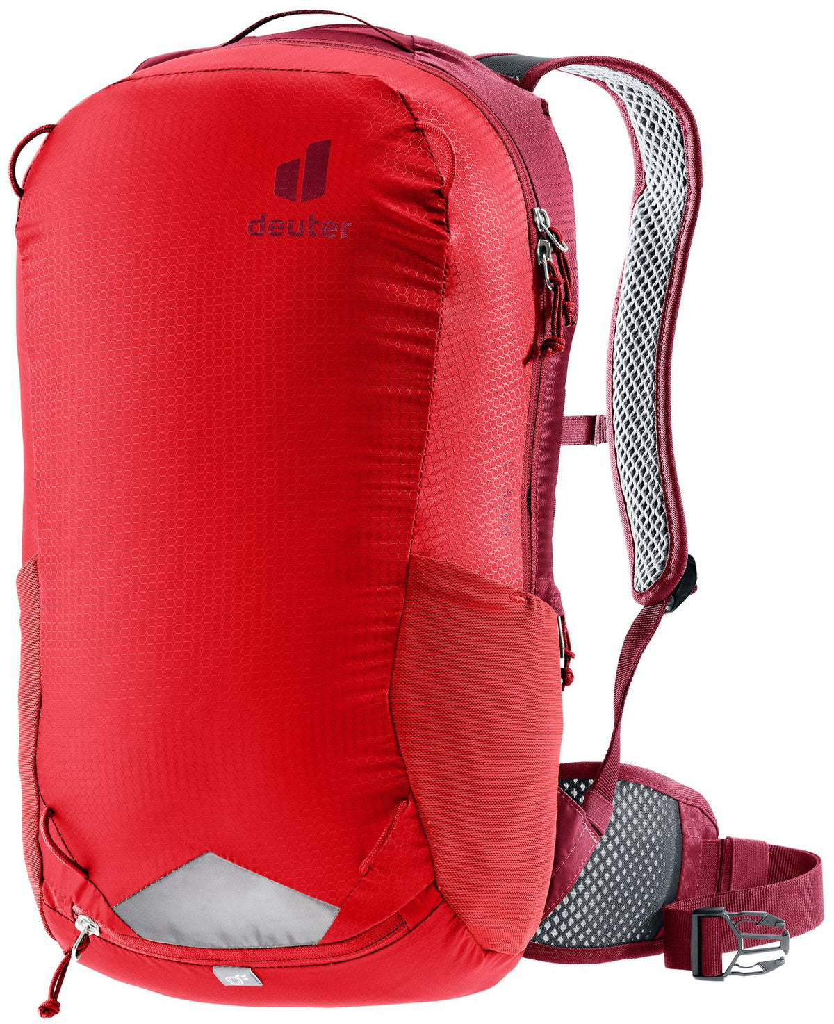 Deuter Race 16 in Cherry Masala, red cycling pack with darker red trim