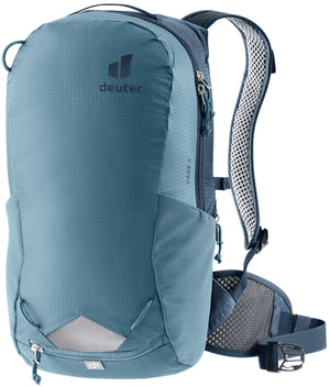 Deuter Race 8 in Atlantic Ink, slate blue bike pack with navy harness