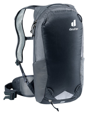 Deuter Race 8 in Black, side three-quarter view of the shoulder strap
