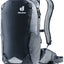 Deuter Race 8 bike backpack in Black, front three-quarter view with reflective patch