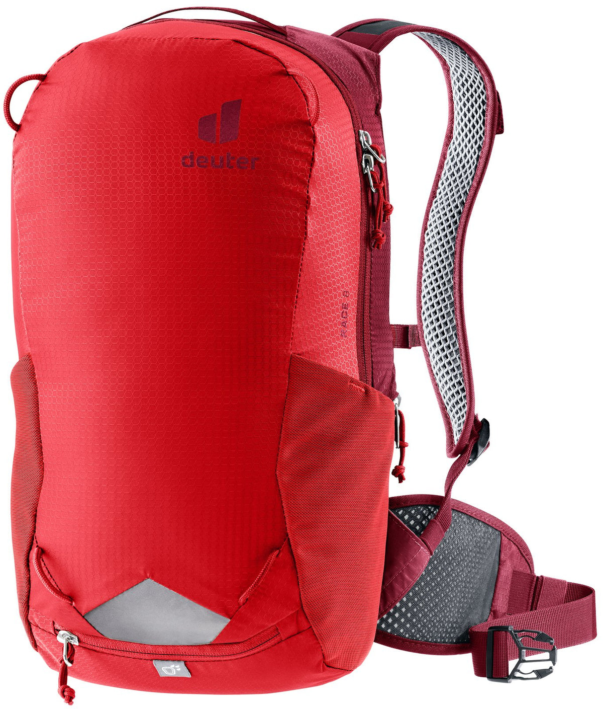 Deuter Race 8 in Cherry Masala, bright red bike pack with darker red harness