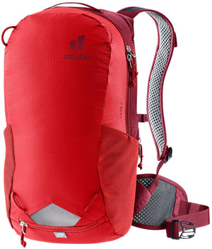 Deuter Race 8 in Cherry Masala, bright red bike pack with darker red harness