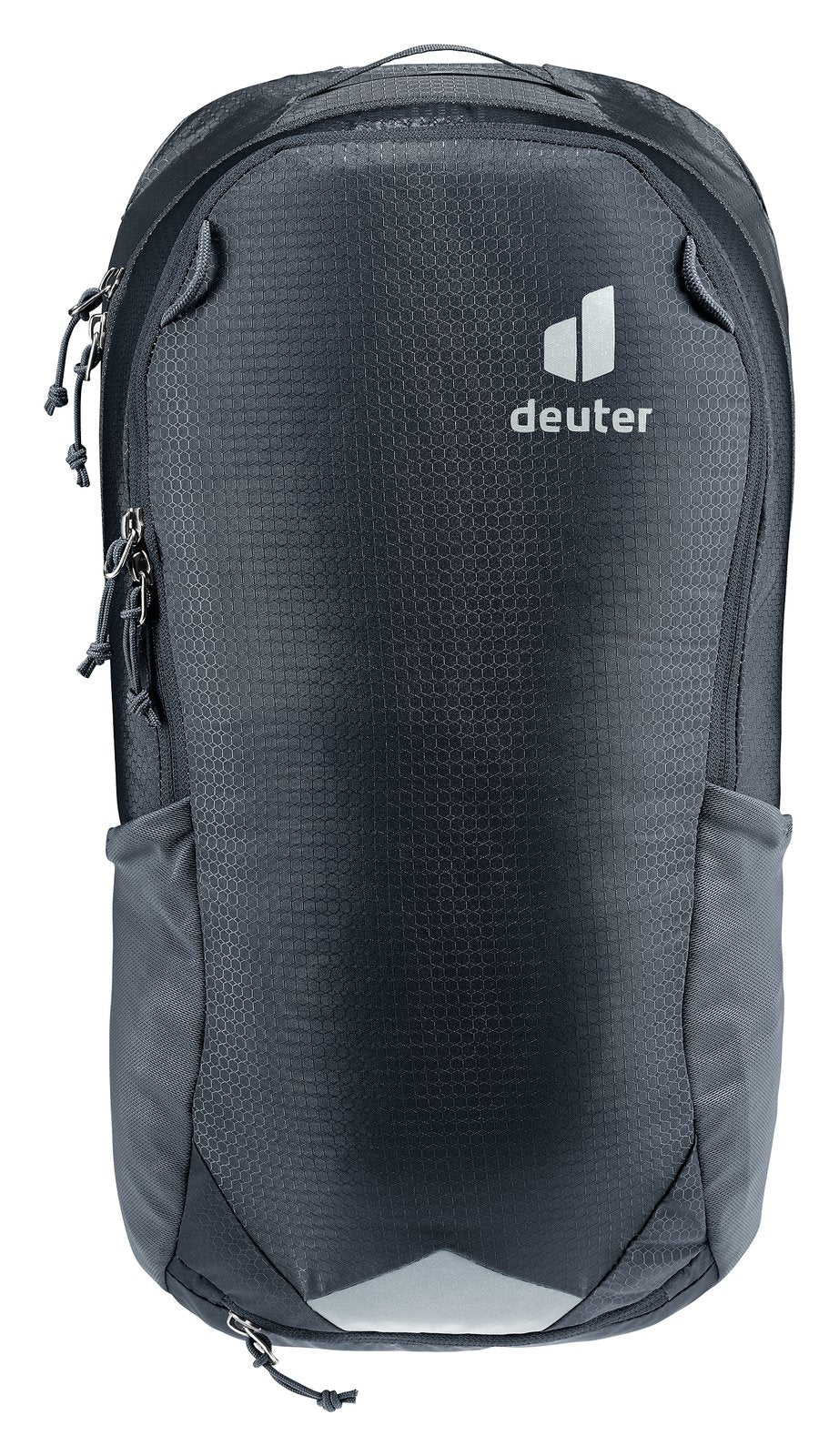 Deuter Race Air 10 in Black, straight-on front view with reflective patch