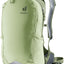 Deuter Race Air 10 in Mineral Grove, pale green bike pack with darker green hip fins