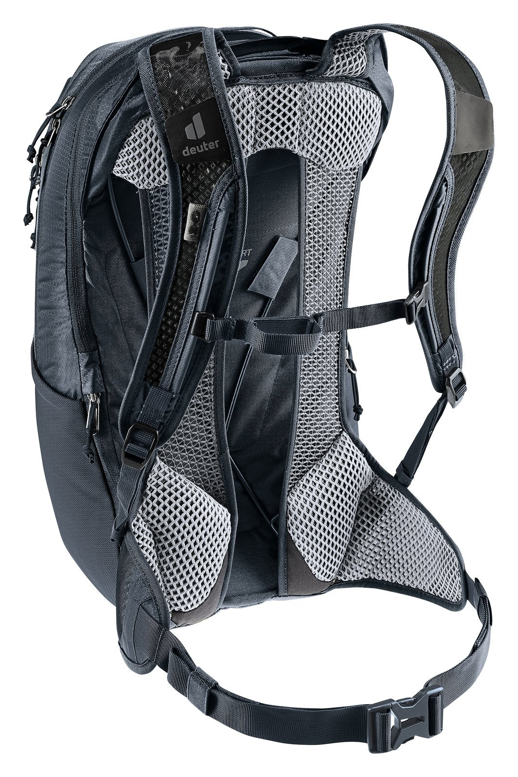 Deuter Race Air 14+3 rear three-quarter view of the harness and sternum strap