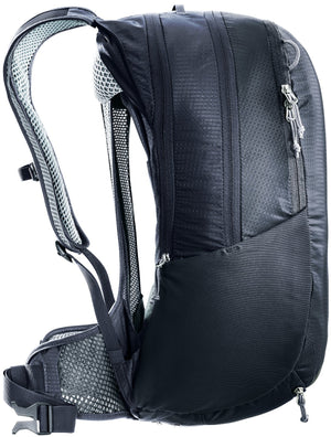 Side profile of the Deuter Race Air 14+3 in Black showing the gap behind the mesh back