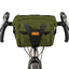 Restrap Bar Pack in olive mounted on drop handlebars, front view