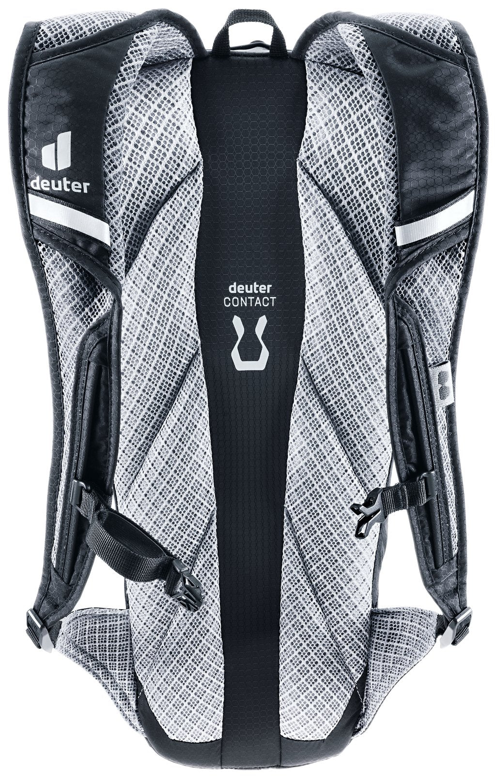 Back of the Deuter Road One showing the Contact stripe pads and mesh shoulder straps