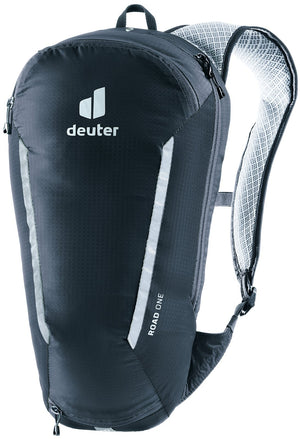 Deuter Road One cycling backpack in Black with reflective strips, front view