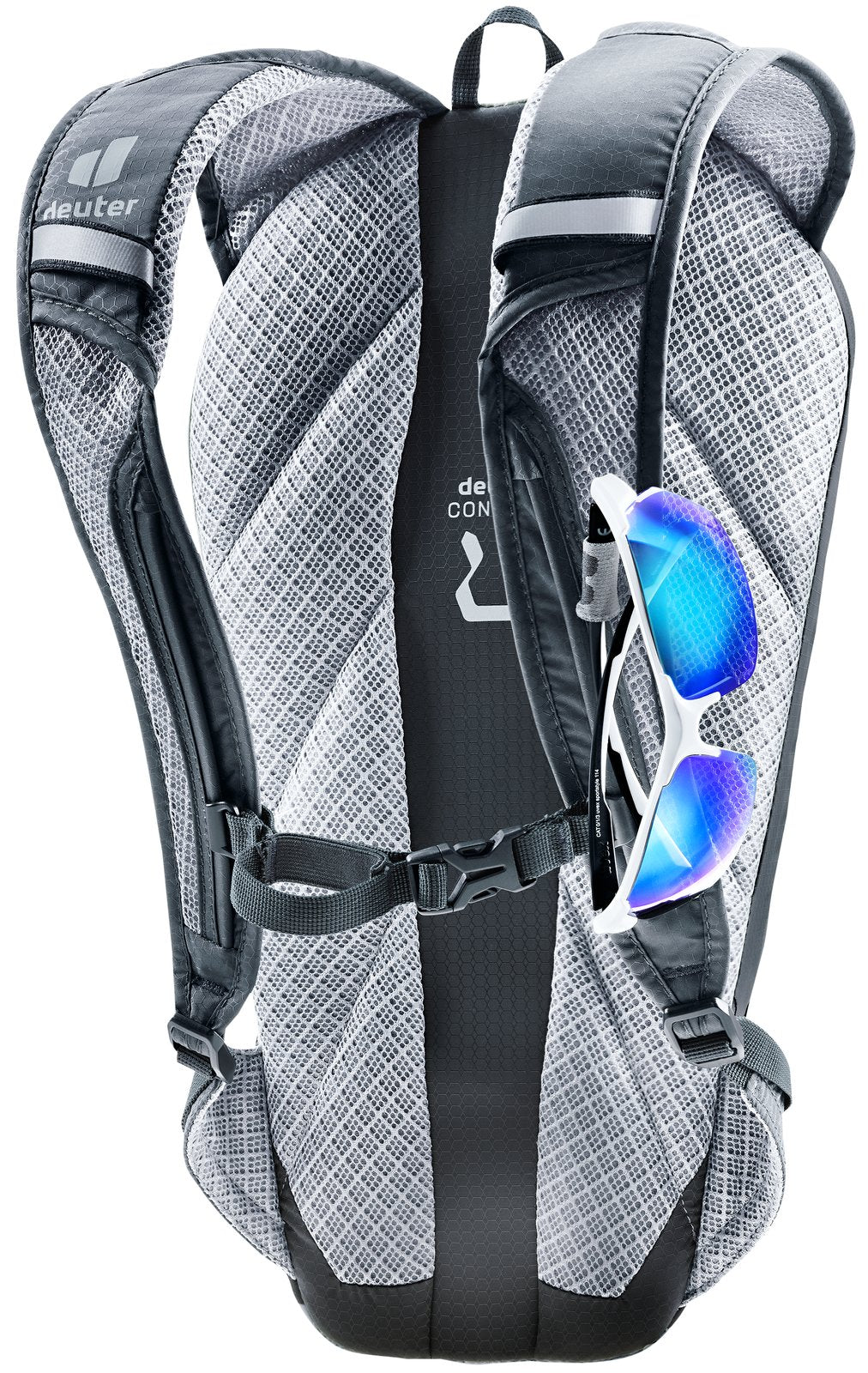 Deuter Road One harness with sunglasses in the shoulder strap glasses stow