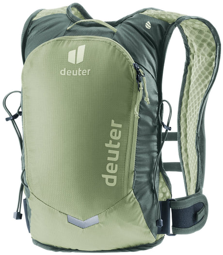 Deuter Rogla 5 vest-style bike pack in Grove Ivy, olive and dark green, front view