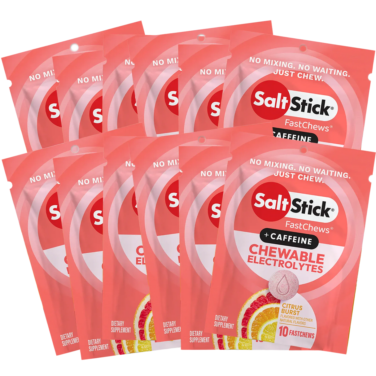 SaltStick Electrolyte Tablets 12 Pack / Citrus Burst w/ Caffeine Fastchews Chewable Electrolyte Tablets SS-12-C03-2010-12