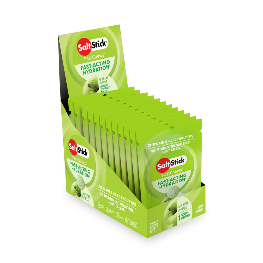 SaltStick Electrolyte Tablets 12 Pack / Green Apple Fastchews Chewable Electrolyte Tablets 12-03-9010-12