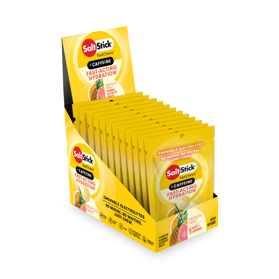 SaltStick Electrolyte Tablets 12 Pack / Tropical Twist w/ Caffeine Fastchews Chewable Electrolyte Tablets SS-12-C03-1010-12