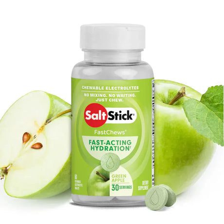 SaltStick Electrolyte Tablets Bottle (60 tabs) / Green Apple Fastchews Chewable Electrolyte Tablets 03-9060