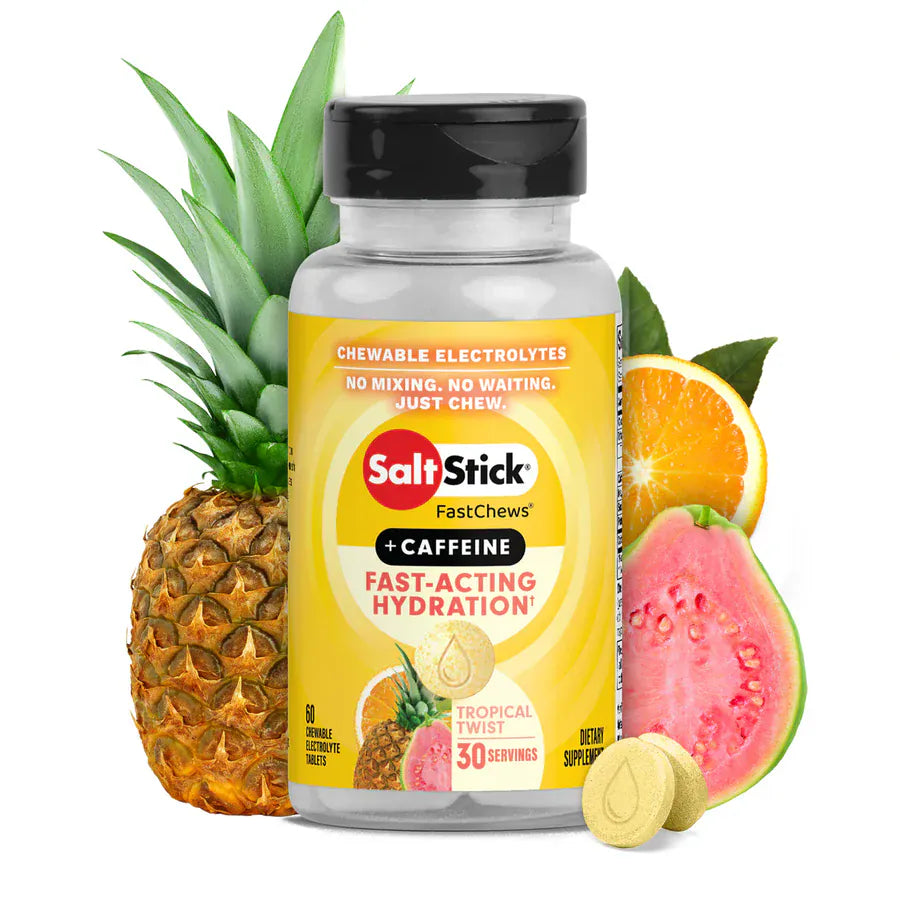 SaltStick Electrolyte Tablets Bottle (60 tabs) / Tropical Twist w/ Caffeine Fastchews Chewable Electrolyte Tablets SS-C03-1060