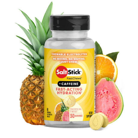 SaltStick Electrolyte Tablets Bottle (60 tabs) / Tropical Twist w/ Caffeine Fastchews Chewable Electrolyte Tablets SS-C03-1060
