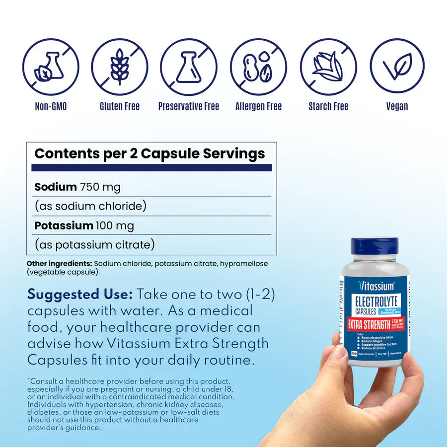 SaltStick Electrolyte Tablets Bottle Vitassium Extra Strength Electrolyte Capsules V-08-ES100