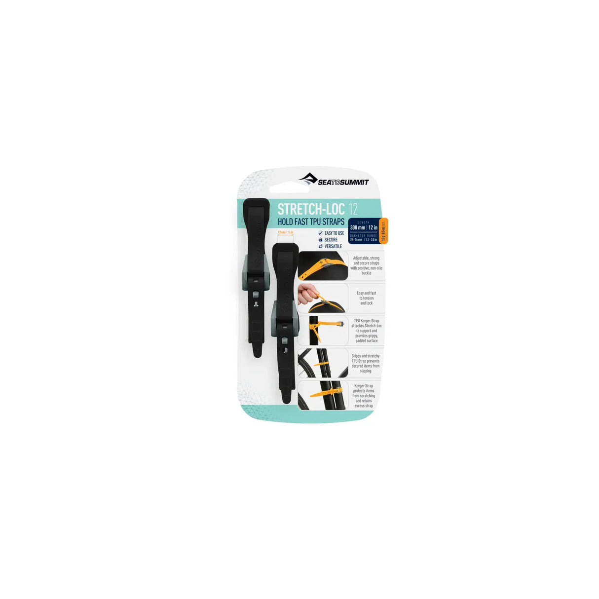Sea to Summit TPU Strap 300mm / Black Stretch-Loc TPU Strap 12mm - [2 Pack] ATD2079-01020115