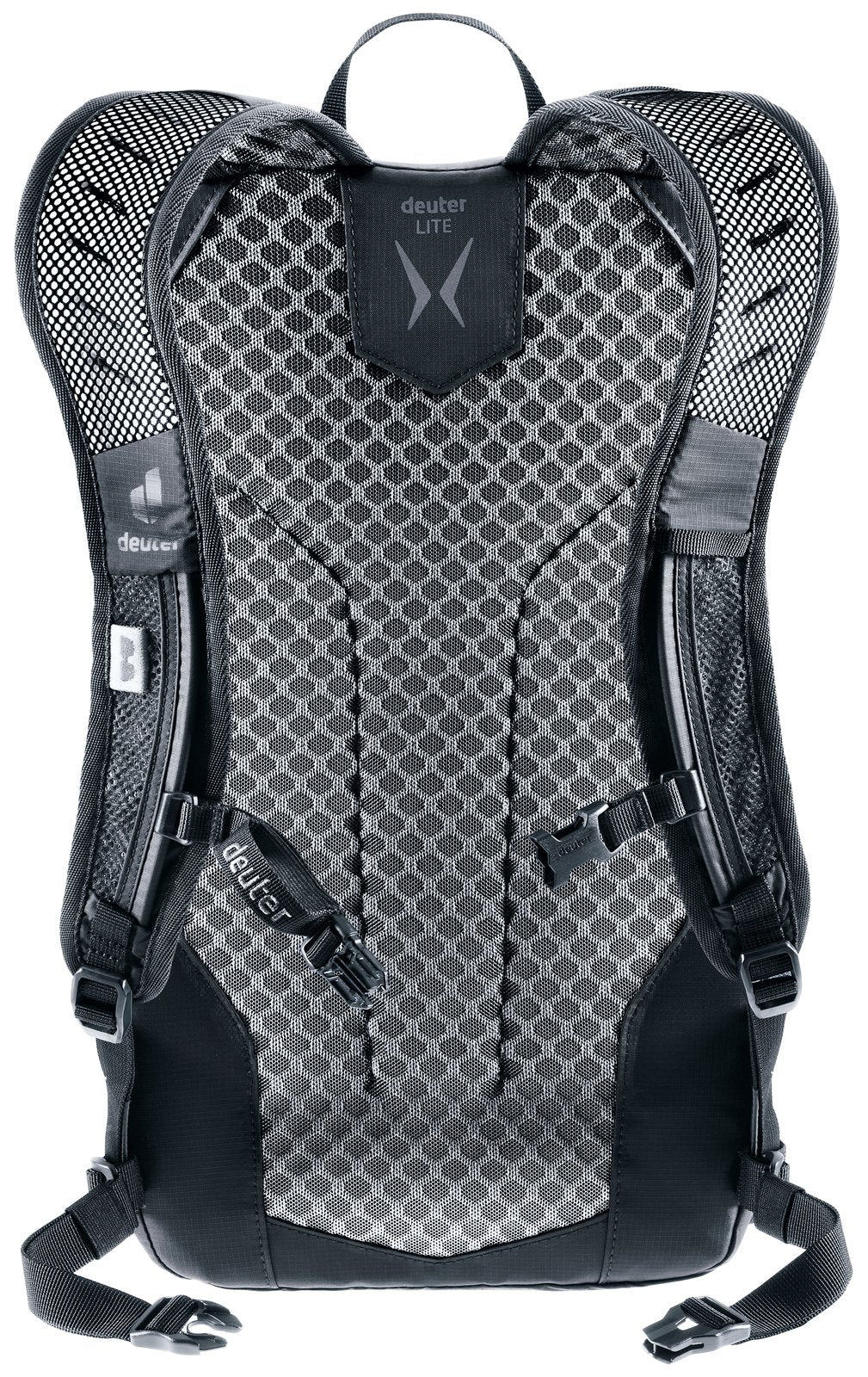Back of the Deuter Speed Lite 17 showing the Lite back padding and perforated shoulder straps