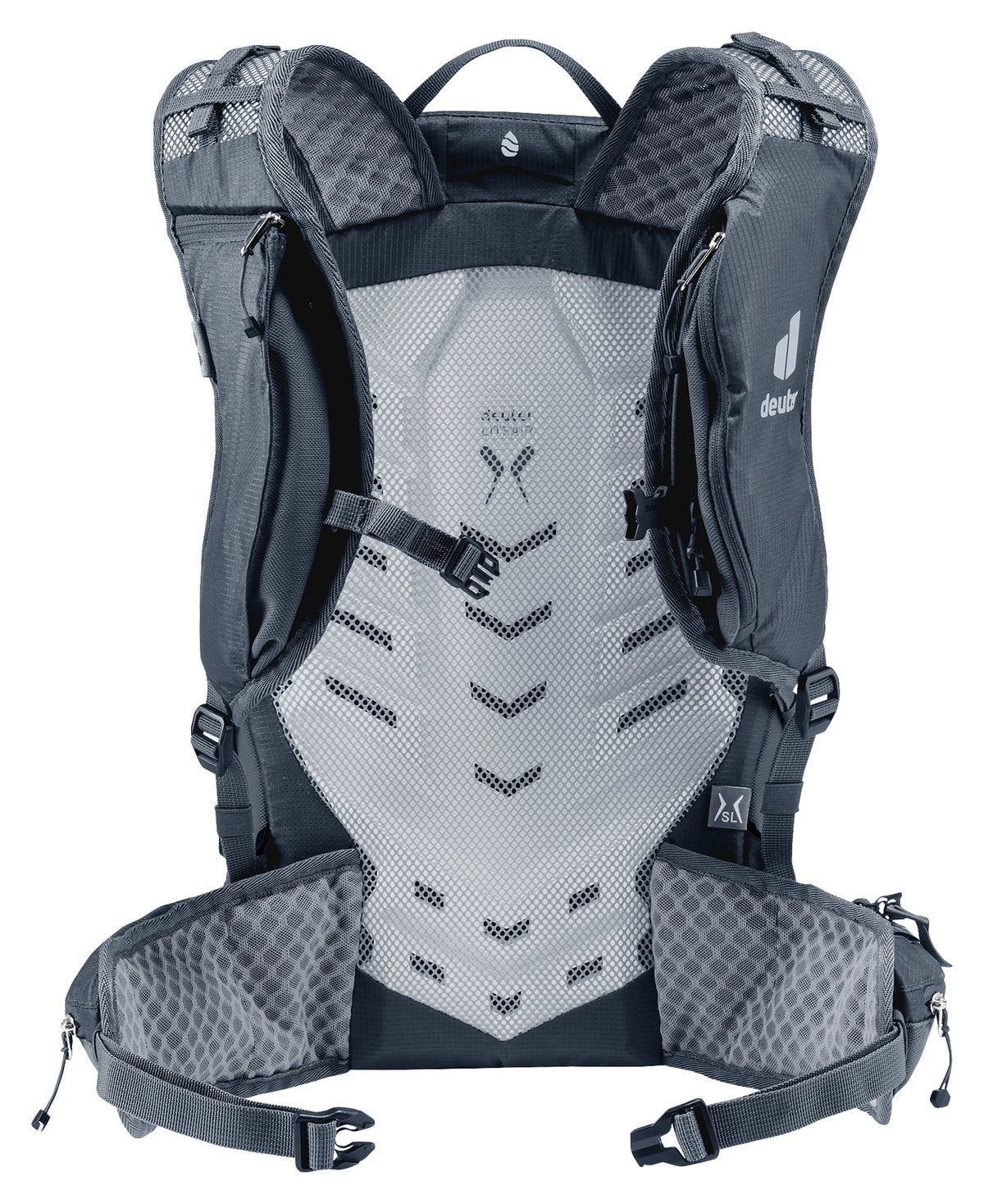 Back of the Deuter Speed Lite Pro 17 SL showing the LiteAir back panel and hip fins
