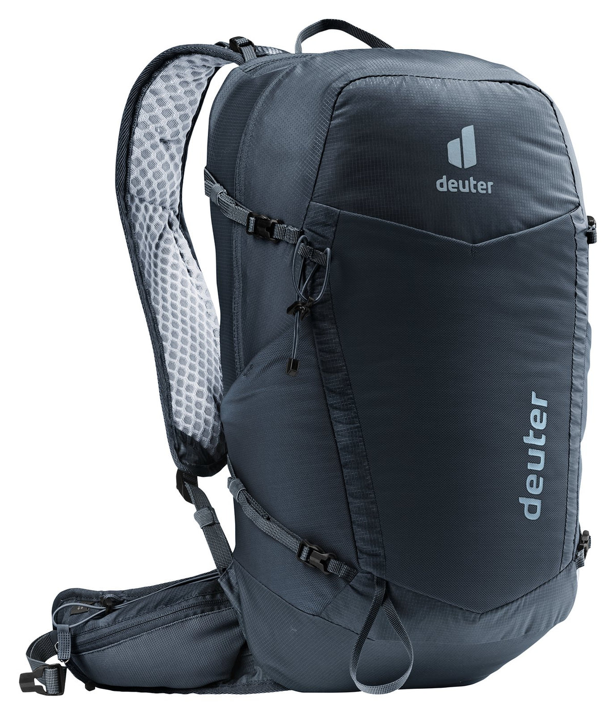 Deuter Speed Lite Pro 19 in Black, side three-quarter view of the shoulder strap