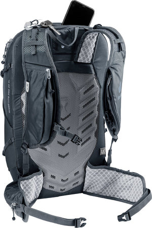 Deuter Speed Lite Pro 23 SL harness with a phone in the shoulder strap pocket