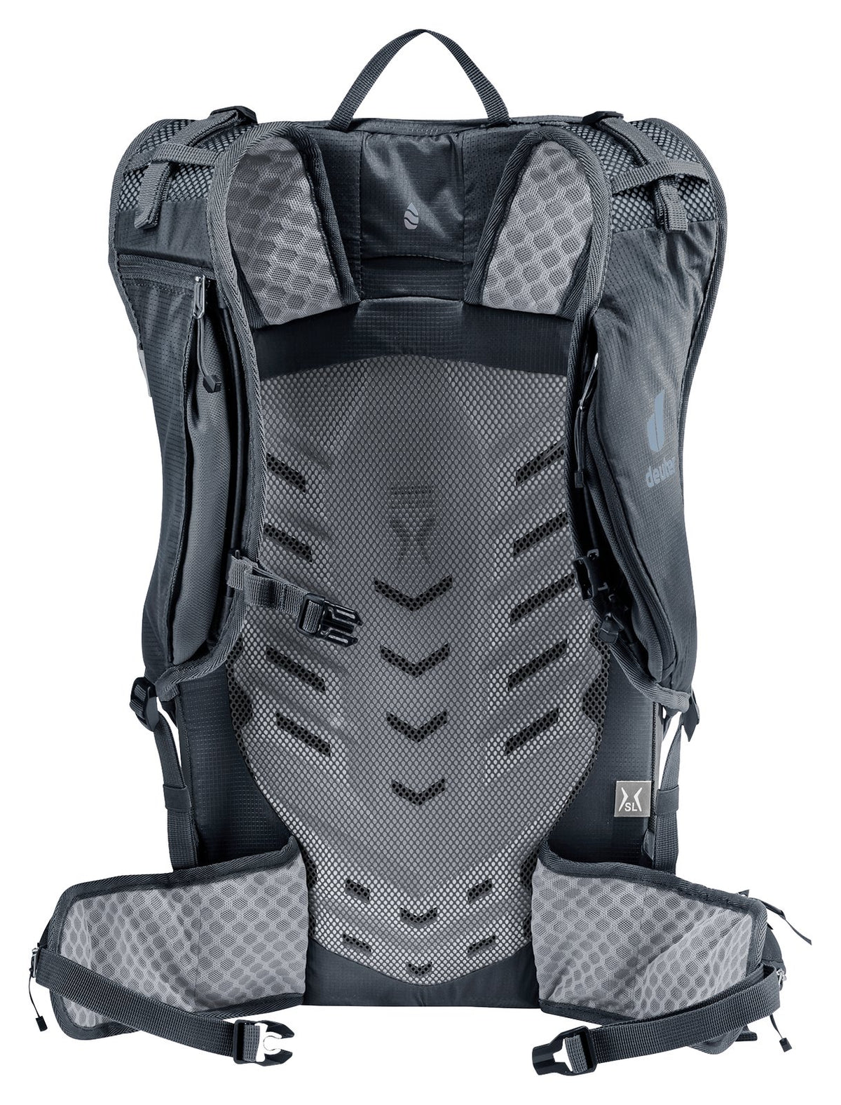 Back of the Deuter Speed Lite Pro 23 SL showing the LiteAir back panel and hip fins