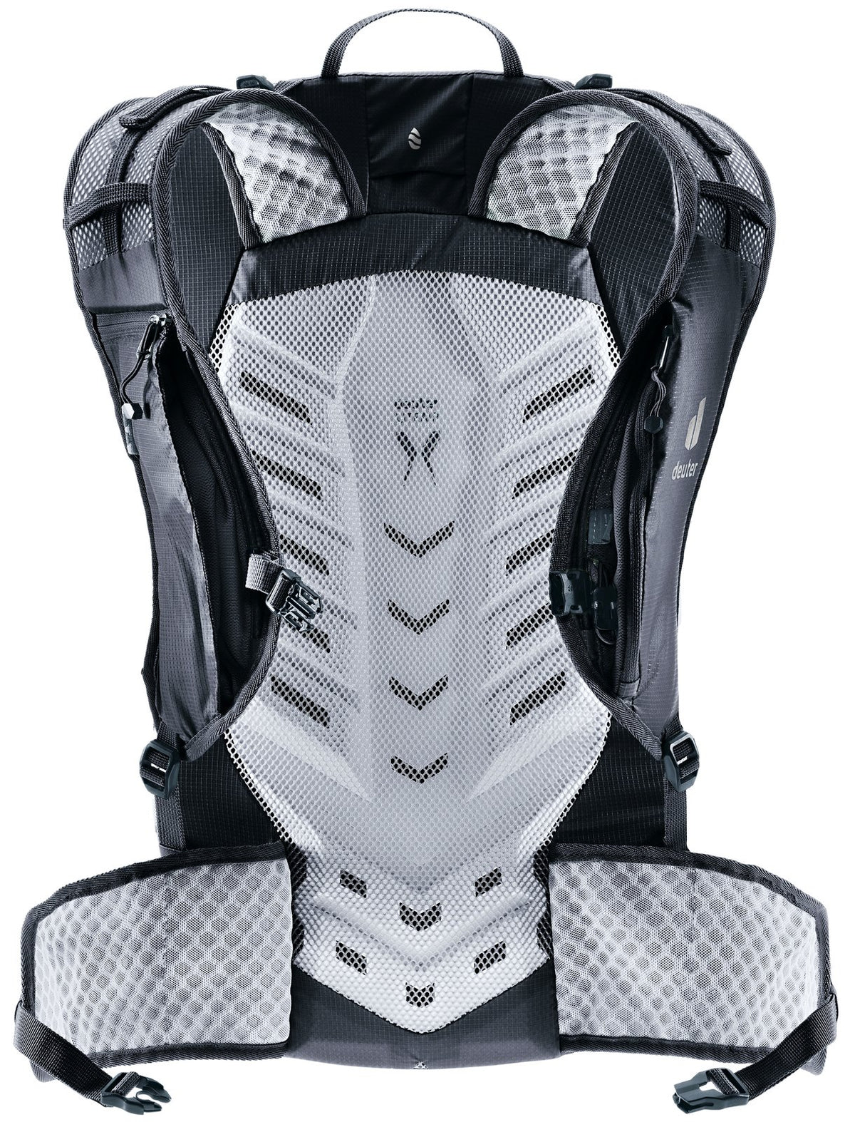 Back of the Deuter Speed Lite Pro 25 showing the LiteAir back panel and hip fins