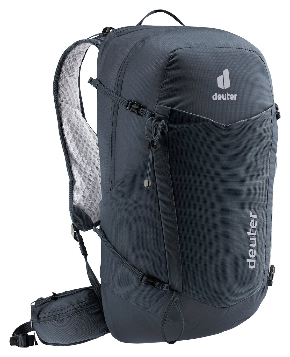 Deuter Speed Lite Pro 25 in Black, front three-quarter view showing the side pocket