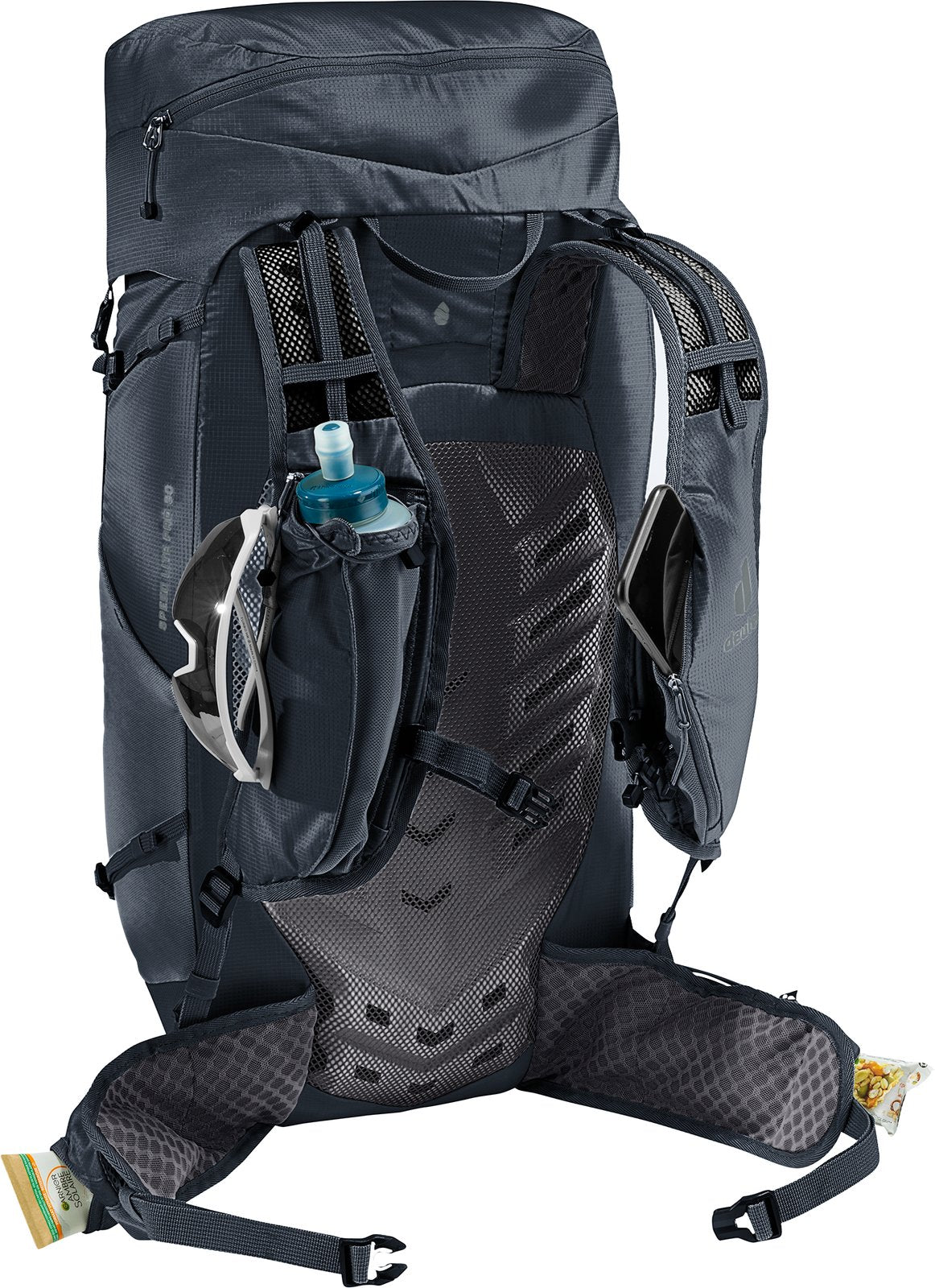 Deuter Speed Lite Pro 30 harness with a soft flask (not included) in the shoulder pouch