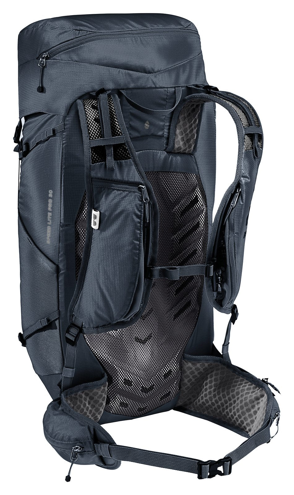 Deuter Speed Lite Pro 30 rear three-quarter view of the vest-style shoulder straps