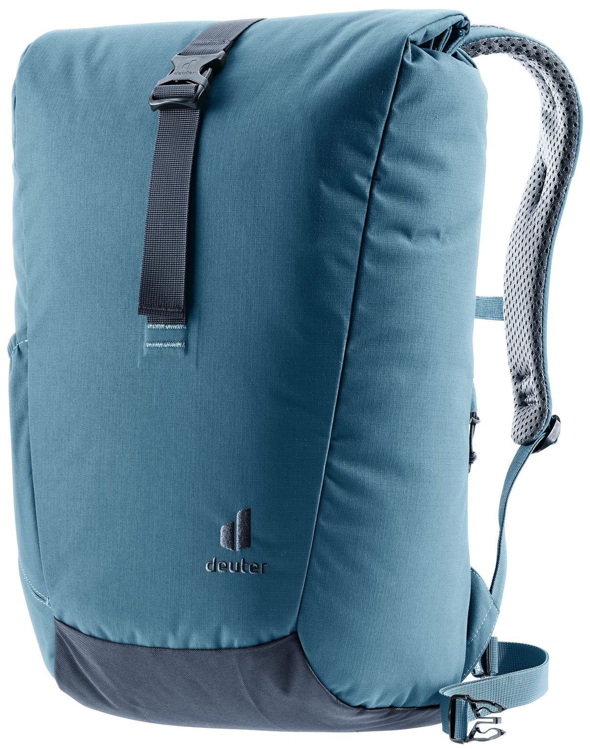 Deuter Stepout 22 in Atlantic Ink, blue-grey roll-top backpack with navy base