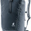 Deuter Stepout 22 roll-top backpack in Black, front three-quarter view with buckled roll-top